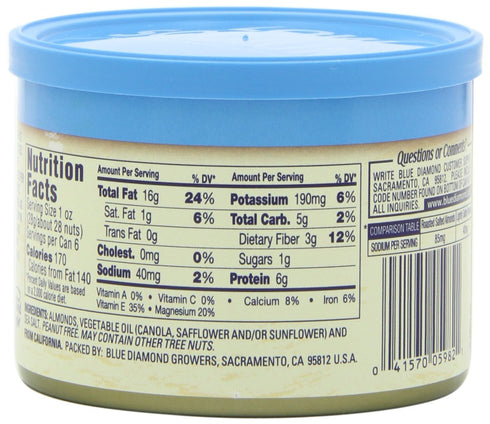 6 Oz (Pack 6) Blue Diamond Almonds Low Sodium Lightly Salted Snack Nuts, Resealable Cans