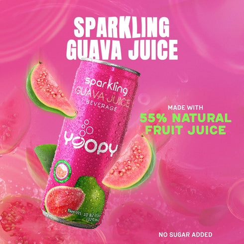 12-Pack (10.82 oz 55% Yoopy Sparkling Guava Juice fl Cans) Naturally Sweet, No Added Sugar Fruity, Refreshing