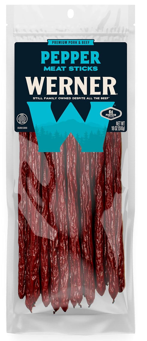 Werner Pepper Meat Sticks - 20 Pack Bulk Meat Sticks - 18