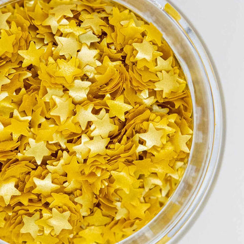 Gold Edible Star Shaped Glitter for Cakes, Fancy Edible Stars Cake Decorations in Metallic Gold for Baking, Toppings
