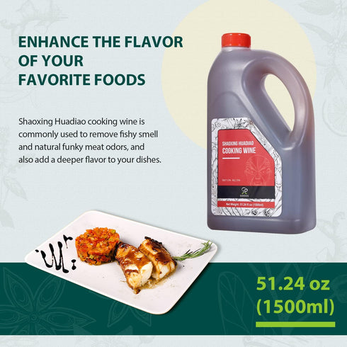 Soeos Shaoxing Cooking Wine 51.24oz (1500ml) - Chinese Rice Wine for Cooking, Shaoxing Wine, Rice Cooking Wine, Shao