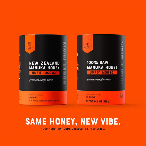 30 count 83+ 5+ 30 Packets Nate's Manuka Honey Minis - Single-serve, Pure Manuka Honey - MGO | UMF Certified