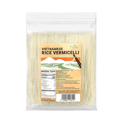 APEXY Vietnamese Rice Vermicelli, 32 oz Pack of 1 Family-Size Thin Rice Noodles