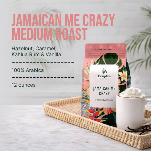 100% 12oz 34 Couples Coffee Ground Coffee | Gives Back to Military Families | Jamaican Me Crazy | Vanilla, Caramel