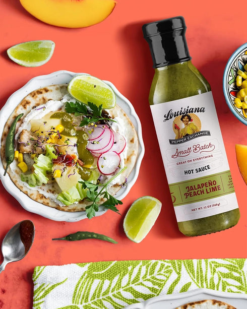 12 Oz, 2-Pack Louisiana Pepper Exchange Peach Jalapeno Lime Hot Sauce, Gluten-Free, Fl