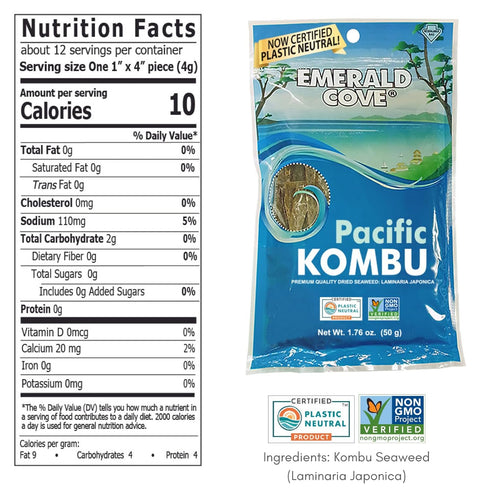 1.76 Emerald Cove Pacific Kombu Dried Seaweed, Silver Grade, Ounce Bag