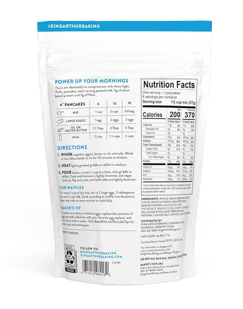 12 Oz (Pack 1) King Arthur Flour Gluten Free Protein Pancake Mix, Non-GMO Project Verified, No Sugar Added, Non-Dairy