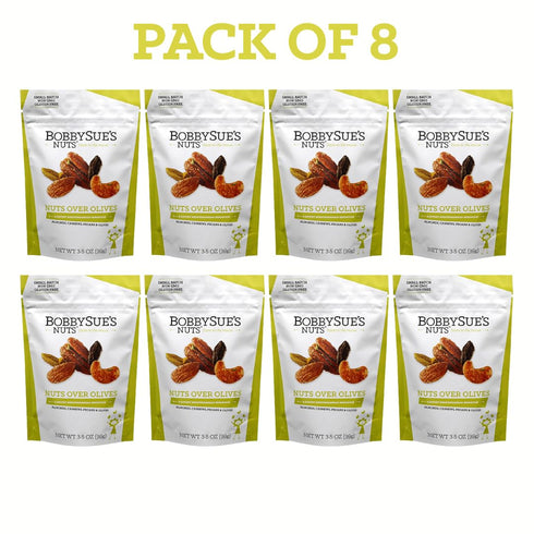 3.5 Pack 8 BobbySue's Nuts - Nuts Over Olives Style, All-Natural Gourmet Savory Nut Mix of Almonds, Cashews, Pecans