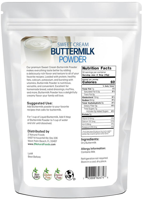 Powder-100% 1 lb Z Natural Foods - Sweet Cream Buttermilk natural- Gluten Free- Non GMO Dry Buttermilk
