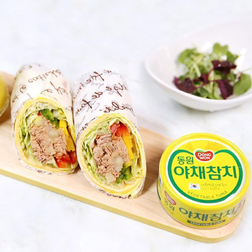 90g 5 Dong-Won Korean Tuna Can with Vegetables x - Canned Tuna in Water for Gimbab, Pasta, Salads & Sandwiches