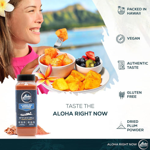 24 oz Aloha Right Now Authentic Li Hing Mui Powder Shaker for flavoring fruits, candy, & cocktail drinks - Sweet, Sour