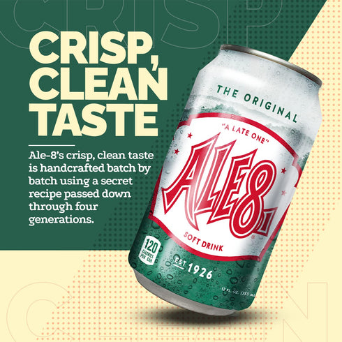8 12 Pack, 12 Oz Pack 12 Ale One Ginger Ale Soda with a Caffeine Kick & Hint of Citrus - The Original Flavor - Case