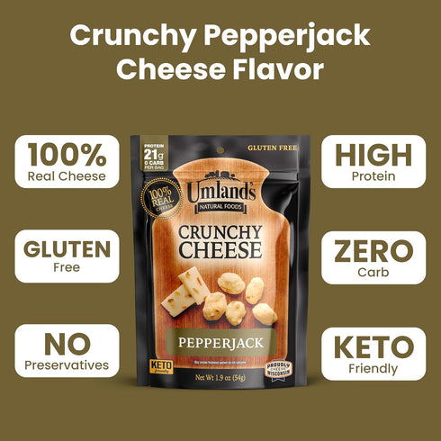 Umland's Umlands (1.9 oz 100% Crunchy Cheese PepperJack Bag) | Real Wisconsin Cheese, Keto, Zero-Carb, High-Protein