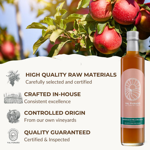 VAL PANARO 500 ml Organic Apple White Balsamic Vinegar Authentic Italian, Glass Bottle, Sweet & Fresh Condiment