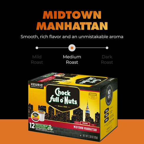Pack 4 Packs 12 Chock Full o' Nuts Variety Keurig K-Cup Pods for Keurig Brewers Premium Arabica, Mild, Medium and Dark