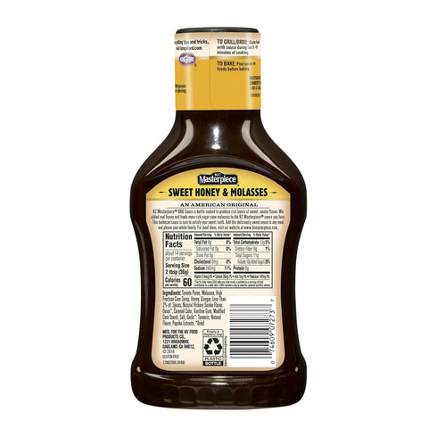 KC Masterpiece Sweet Honey & Molasses Barbecue Sauce (Pack of 2) 18 oz Bottles
