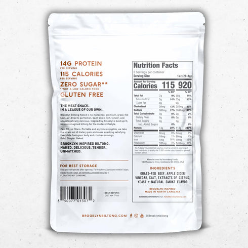 8 oz, Pack 1) 14g Brooklyn Biltong Naked Skinny Sticks (Naked of - Grass-Fed Biltong Beef Jerky Meat Stick - High