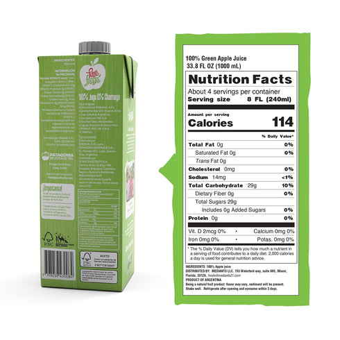 Pura Frutta 33.8 oz (1L) 8-Pack 100% - Green Apple Juice - fl Juice Boxes, Box - Natural & Cold-Pressed, Not From