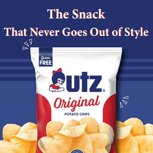 1 Oz 42 Count Utz Original Bags, Crispy Potato Chips Made from Fresh Potatoes, Crunchy Individual Snacks to Go