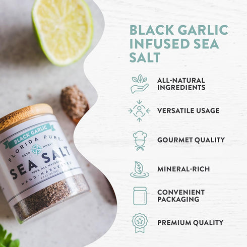 80+ (2.3 oz FLORIDA PURE Black Garlic Sea Salt - Mineral Sea Salt, Natural, Unrefined, Non Iodized - for Baking