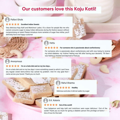 (Pack 3) Artinci Sugar-Free Kaju Katli of - Premium Cashew Sweet, Gluten-Free, Daibetic Friendly, High-Protein, Healthy