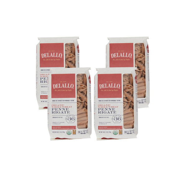 DeLallo Whole Wheat Penne Pasta, 1 Pound Bag, (4 Pack), 100% Certified