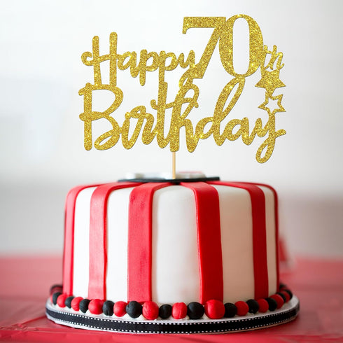 Gold Glitter Happy 70th Birthday Cake Topper, Cheers to 70 Years, Hello 70, 70 & Fabulous Party Decoration