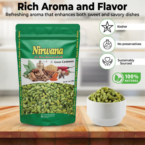 14oz (396g) Premium Green Cardamom Pods - - Aromatic Whole Cardamom for Cooking, Baking, Chai, and Curries - Ideal
