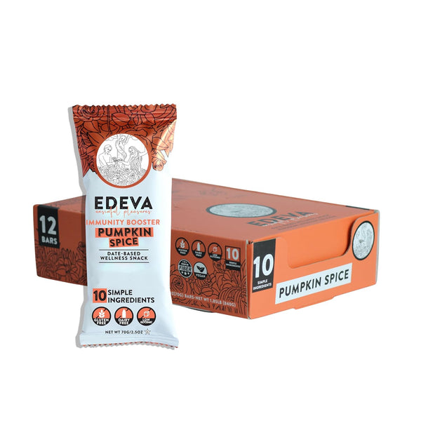 EDEVA Unsinful Pleasures Date Based Wellness Snack Barts, 2.5oz bar - 12 Count (Pumpkin Spice)
