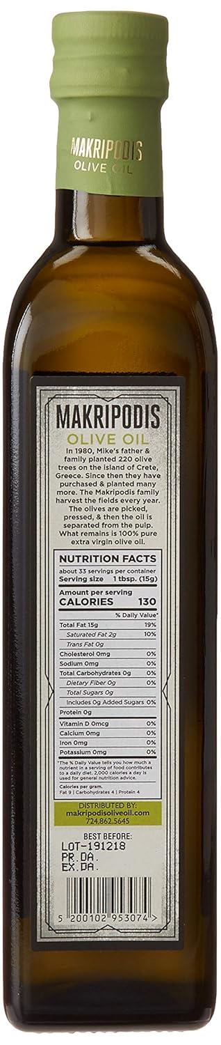 Makripodis Olive Oil 500 ML (16.9 oz) Greek Extra Virgin Olive Oil, Cold Pressed, NO Additives, NO preservatives