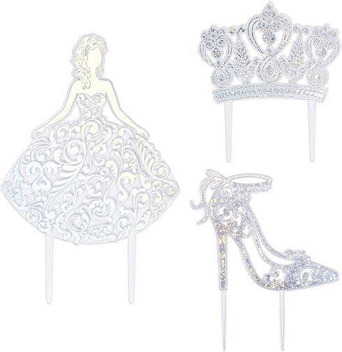 DecoPac Quinceanera Cake Topper - Glitter Cake Topper, Silver Cake Decoration, 3 Piece Set