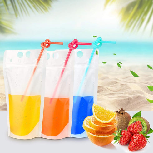 Yamgqus 100PCs 100PCS 17oz (100 Pack) Drink Pouches with Individual Wrapped Straws, Freezable Juice Pouches DIY