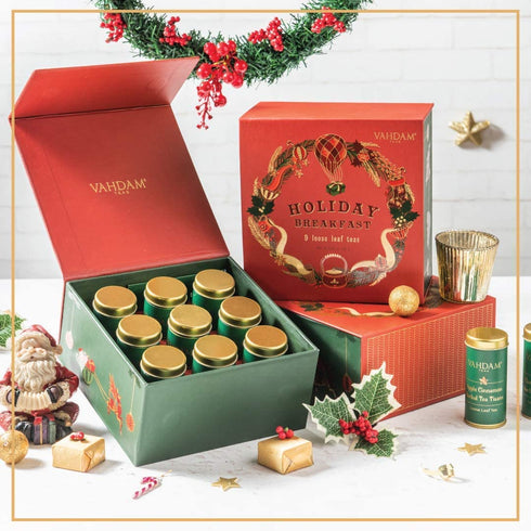 Sets (90+ 9 VAHDAM, Holiday Breakfast - Christmas Tea Gift Cups) Loose Leaf Teas - Luxury Gift Box | Christmas Gifts
