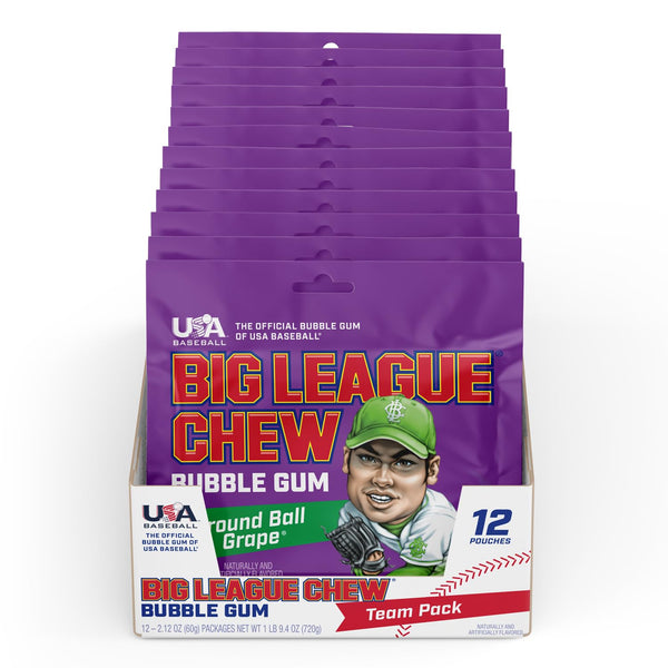 Big League Chew Ground Ball Grape Bubble Gum - Juicy Grape Flavor Explosion | Pack of 12 Bags (2.12oz Each)
