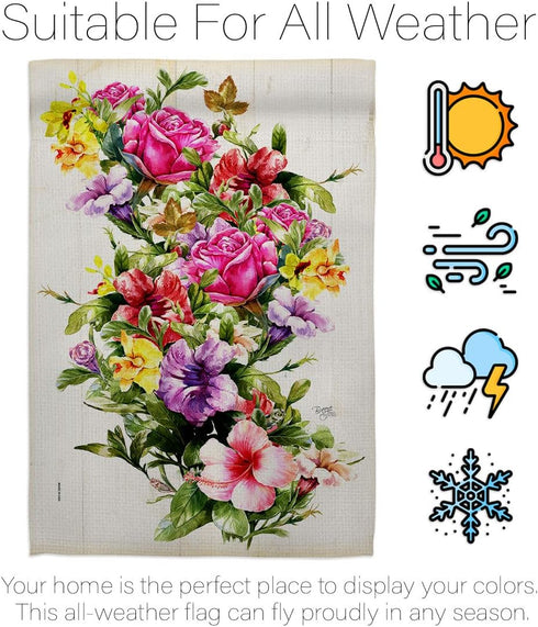 Breeze Decor Mix Bouquet Garden Flag Spring Floral Sunflower Tulip Rose Orchid Lilies Season Springtime Flower Wreath
