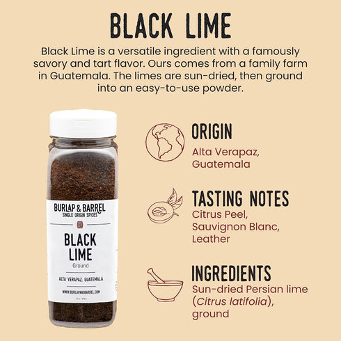 16oz Burlap & Barrel Ground Black Lime - Tart & Savory for Roasted Meats, Veggies, Stews, Kebabs Alternative to Makrut