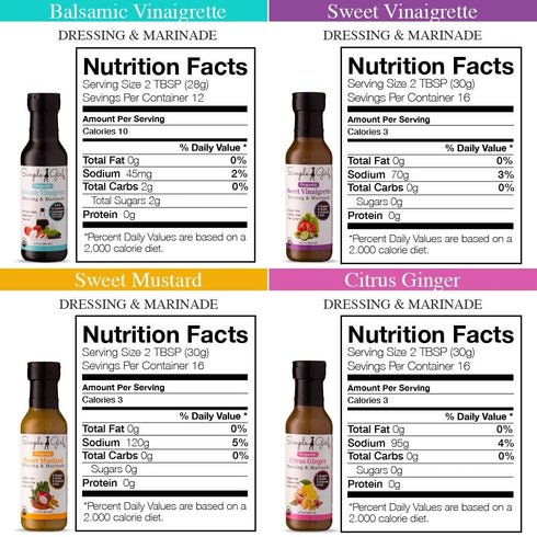 Simple Girl 4 Pack (12 Organic Salad Dressing Variety - Sweet Vinaigrette, Balsamic Vinaigrette, Sweet Mustard