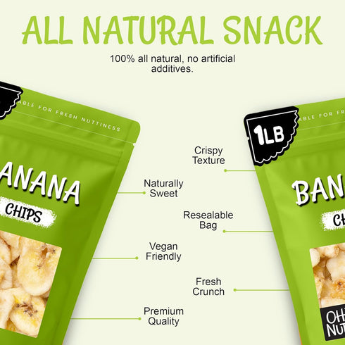1 lb Oh! Nuts Dried Banana Chips - Sweetened Dehydrated Banana Chips - - Bulk Bag for Snacking and Baking