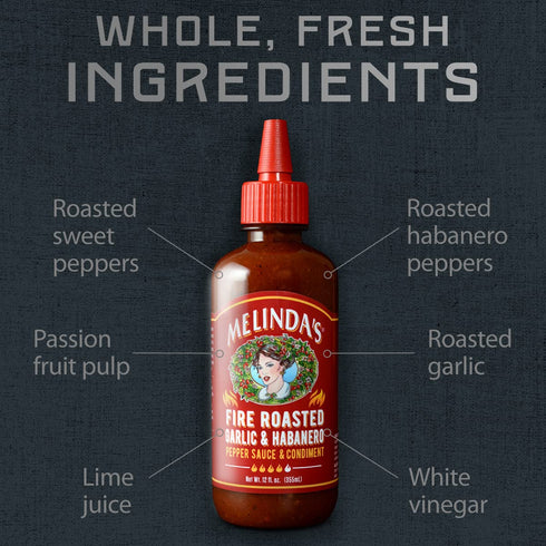 12oz, 2 Pack Melindas Fire Roasted Garlic & Habanero Hot Sauce - Made with Slow Roasted Garlic, Fresh Peppers, Lime