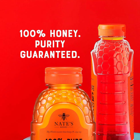 100% 16 oz. Nate's Pure, Raw & Unfiltered Honey - Award-Winning Taste, Squeeze Bottle