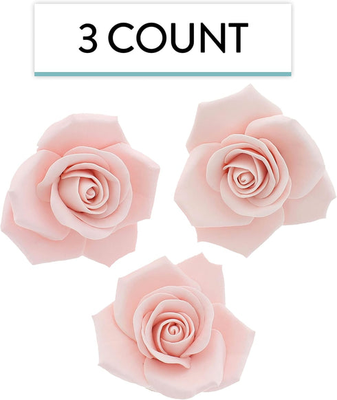 3 Inch 3 Count Global Sugar Art Peace Rose Sugar Cake Flowers, Pink Wired, by Chef Alan Tetreault