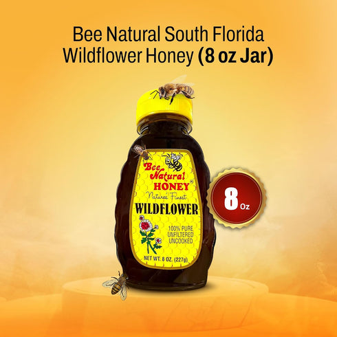 (8 Bee Natural South Florida Wildflower Honey - Natural, Pure, Unfiltered and Uncooked Honey | Kosher Certified | Ideal