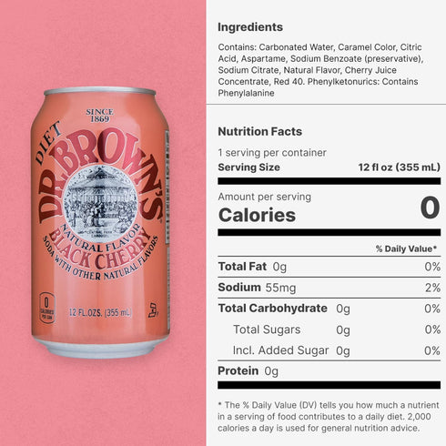 12 Oz (Pack 4) Dr. Brown Soda Black Cherry Diet, Fl
