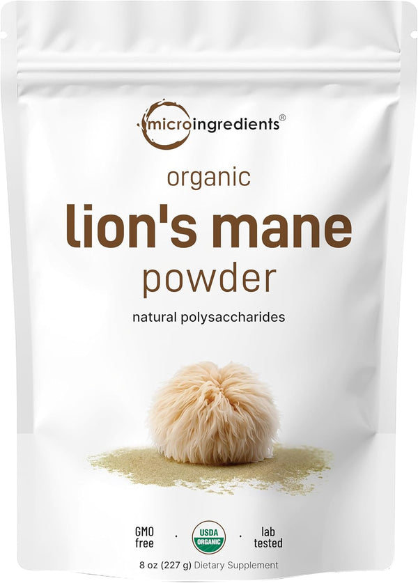 Micro Ingredients Organic Lions Mane Mushroom Powder, 8oz | Pure Fruiting Body