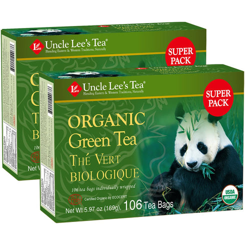 Uncle Lee's Organic Green Tea Bags 2-Pack, 106-Count Super Packs Bright &