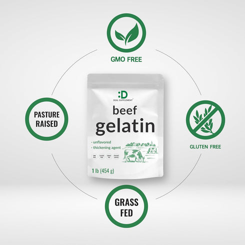 DEAL SUPPLEMENT 1lb Unflavored Beef Gelatin Powder, Grass Fed & Pasture Raised Bovine Natural Thickener & Stabilizer