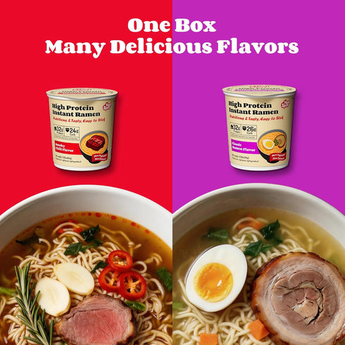 Pack (6 32g 50% HealSpot High Protein Instant Ramen Variety Cups) - Plant-Based Protein, Non-Fried, Low Carb, Keto