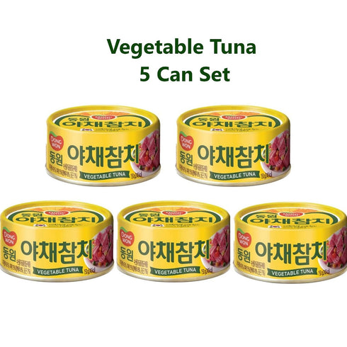 90g 5 Dong-Won Korean Tuna Can with Vegetables x - Canned Tuna in Water for Gimbab, Pasta, Salads & Sandwiches