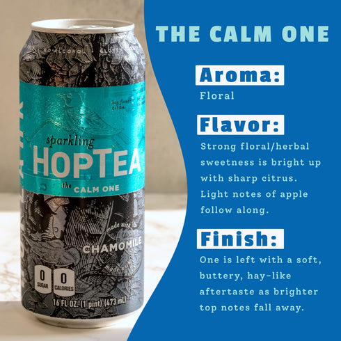 16fl oz (pack 12) HOPLARK Sparkling HopTea - The CALM ONE - Tall cans of Chamomile and Citra Hops Herbal Sparkling Tea