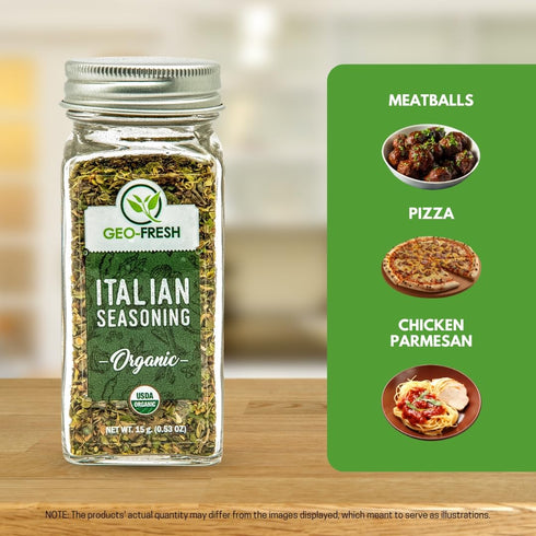 0.53 oz (15g), 100% Geo-Fresh Organic Italian Seasoning, Non-GMO, Kosher, Organic Herbs, Basil, Oregano, Parsley